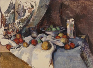 Still Life Post Bottle Cup and Fruit Paul Cezanne Oil Paintings